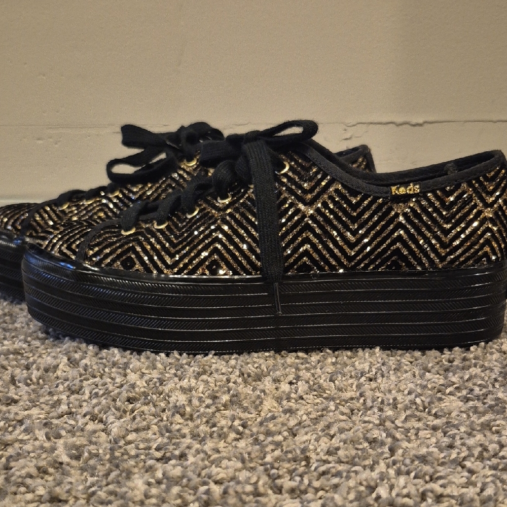 Keds Women's Black and Gold Triple Stack Sneakers
